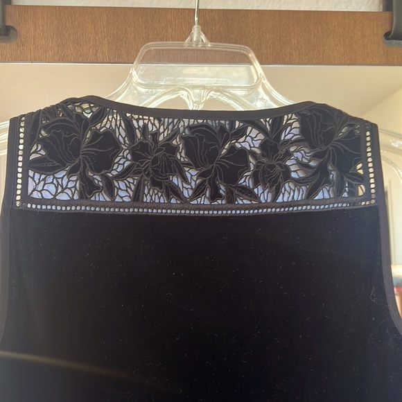 WHBM Velvet Embroidered Lace Neckline Blouse - Picture 2 of 3